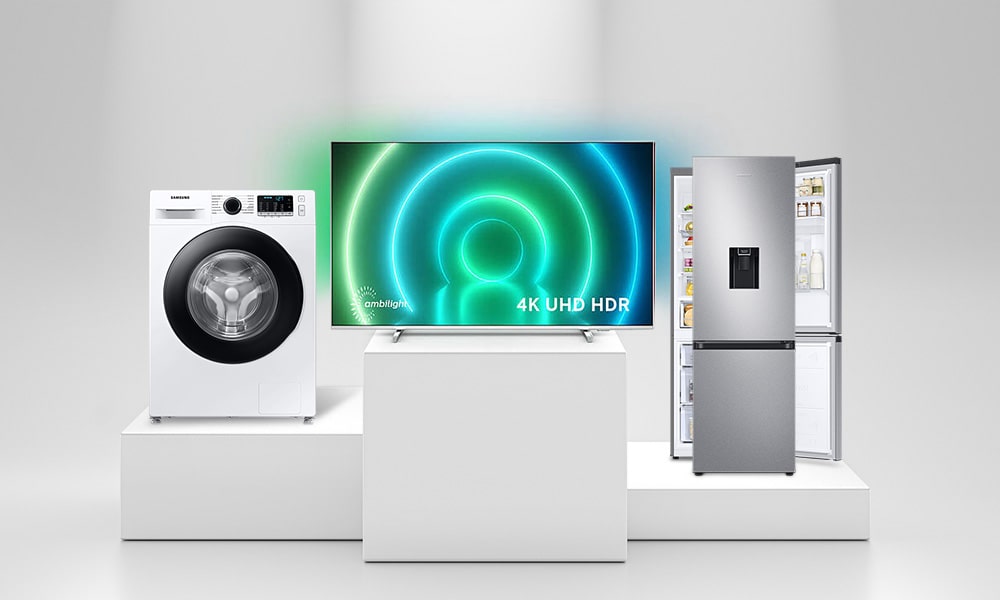 hűtő, mosógép, tv